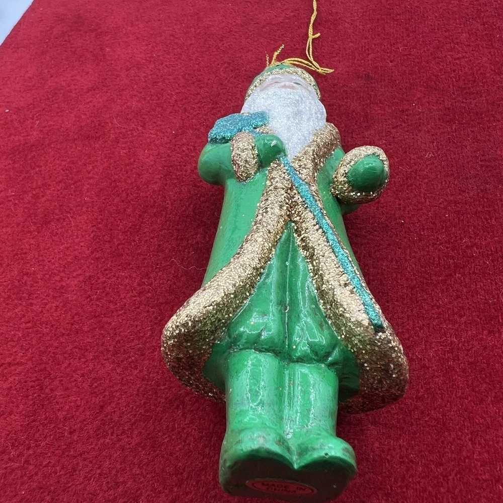 vintage‎ glass Christmas ornament depicting Santa Claus dressed in green - Picture 11 of 12